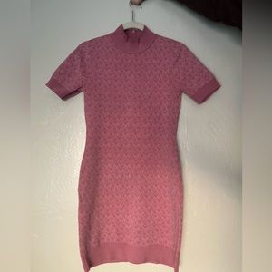 Michael Kors Logo Jacquard Shirt Sleeve Pink Dress